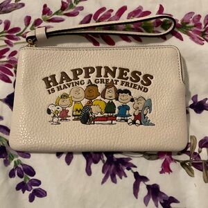Coach Cream Peanuts 'Happiness' Leather Wristlet